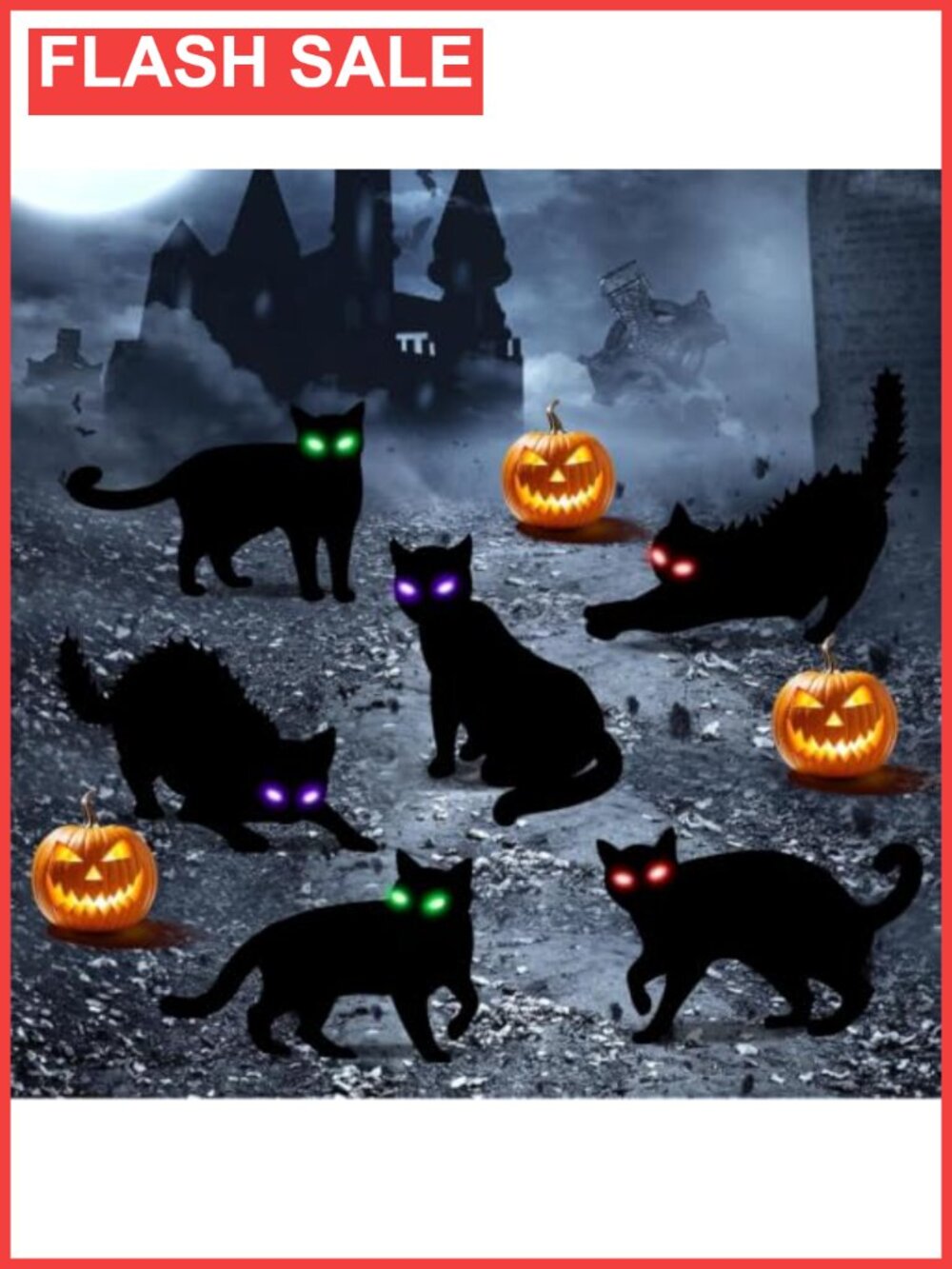 LED Black Cat Halloween Yard Stakes Waterproof 6PCS Path Lights Decor